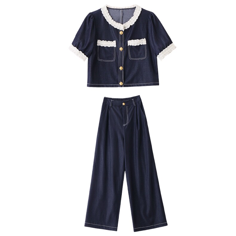 牛仔套装女2025夏新款韩系高级感小香风气质减龄阔腿裤穿搭一整套,女装套装/套裙,魅影
