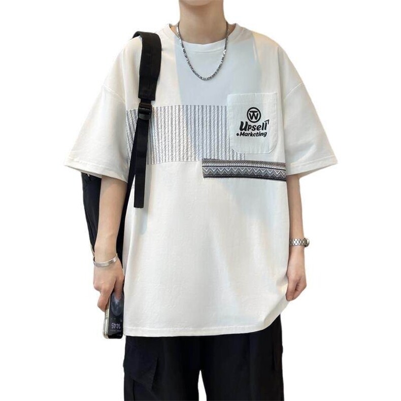 25166-特P40短袖t恤男2026新款潮牌半袖青少年学生宽松潮流撞色,男装T恤,电商D310B