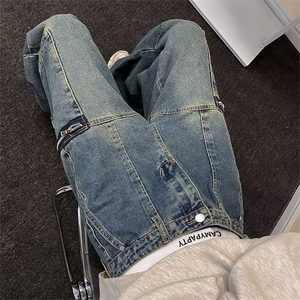 工装牛仔裤男高街小众vibe裤子潮牌做旧水洗阔腿休闲裤N2255-p55图片