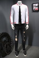 7018新款男士红条纹搭配个性棒球领夹克衫，男装夹克，钱塘2010-1