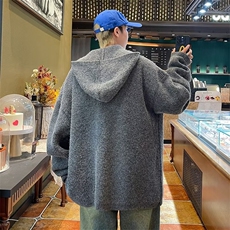 半拉链连帽毛衣男秋冬季潮牌宽松慵懒风针织衫休闲外套MZ803-P51，男装针织衫/毛衣，星座412-3