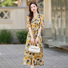 高端品牌仿真丝连衣裙奢华夏季高级感贵夫人年轻款遮肚裙子，女装连衣裙，臻衣坊