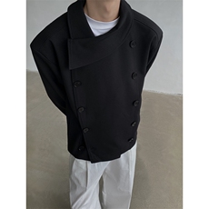 24秋冬双排扣短款老钱风大斜领厨师服风衣FY09-P138，男装风衣，电商B288