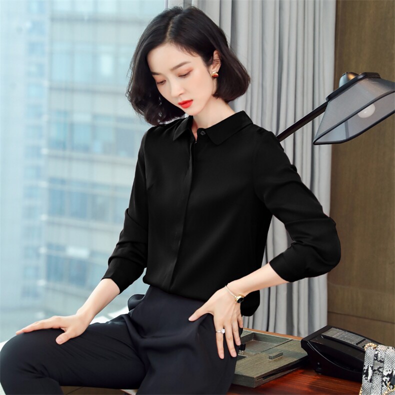 重磅真丝衬衫女2025春季新款高端百搭气质纯色桑蚕丝衬衣,女装衬衫,阿舍尔精品