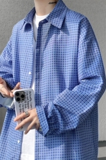 8XL-M长袖衬衫男夏季格子条纹衬衣宽松慵懒风防晒外套CS29005P45，男装衬衫，电商B312