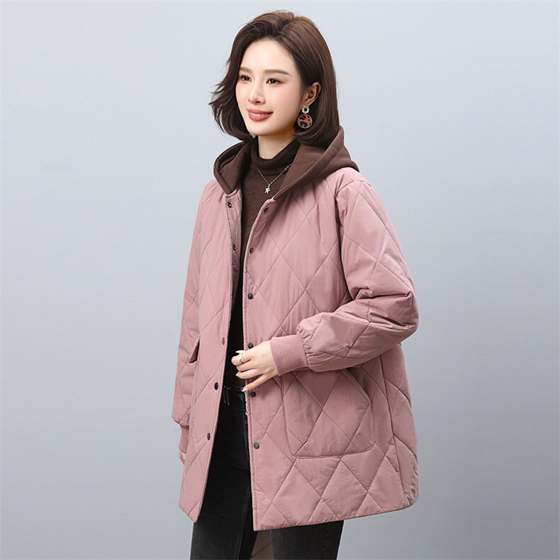 2024冬季新款潮中长款连帽夹棉菱格外套棉衣棉服女韩版休闲,女装棉衣/棉服,悦见她