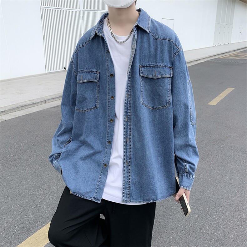 牛仔衬衫男潮牌潮流ins宽松休闲衬衣外套2023年新款CS056-P48,男装衬衫,星座308B-1