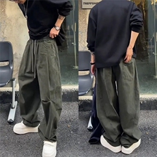 抖音得物纯色简约休闲裤男日系复古宽松束脚口袋装饰工装裤AK10，男装工装外套，电商A443