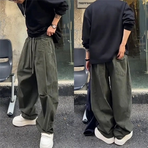 抖音得物 纯色简约 休闲裤男日系复古宽松束脚口袋装饰工装裤AK10图片