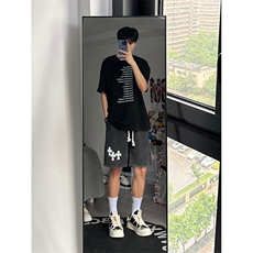 港风纯棉320G重磅水洗做旧发泡印花短裤A014-DY2331-P45控58，男装牛仔裤，电商A014