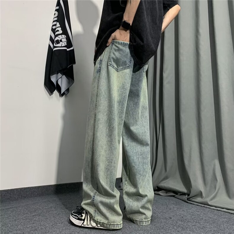 做旧牛仔裤男女美式高街复古宽松阔腿裤潮牌痞帅休闲裤JN507-p48,男装牛仔裤,星座1008