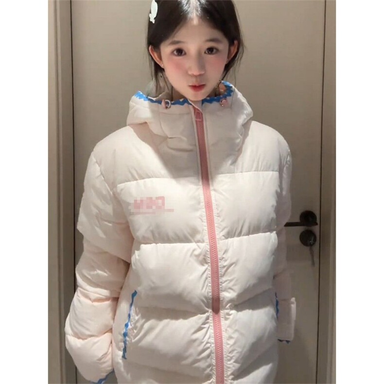 1506-1/M78971/P94韩版温柔学院风粉色连帽棉服百搭保日氛围感图片