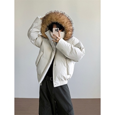 现货三防重磅硬挺boxy短款羽绒棉衣座山雕大毛毛领PU皮棉服外套冬，男装棉衣，电商A486-1
