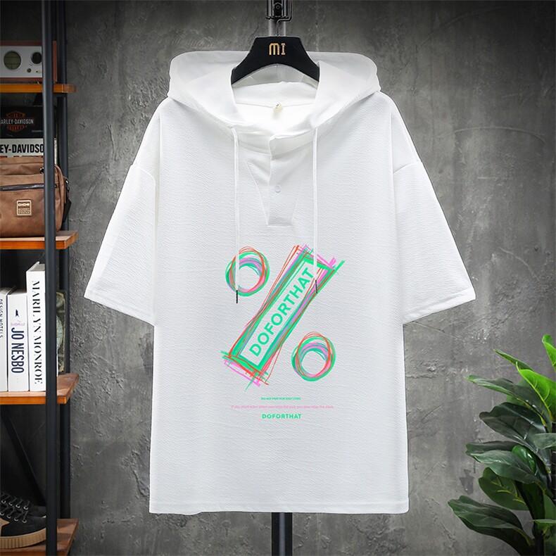 LD54171-P45连帽短袖t恤男大码胖子带帽五分袖中袖展架,男装T恤,电商A040A