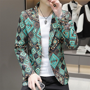 507A-X609-P75 2025春季时尚男士碎花西服长袖小西装图片