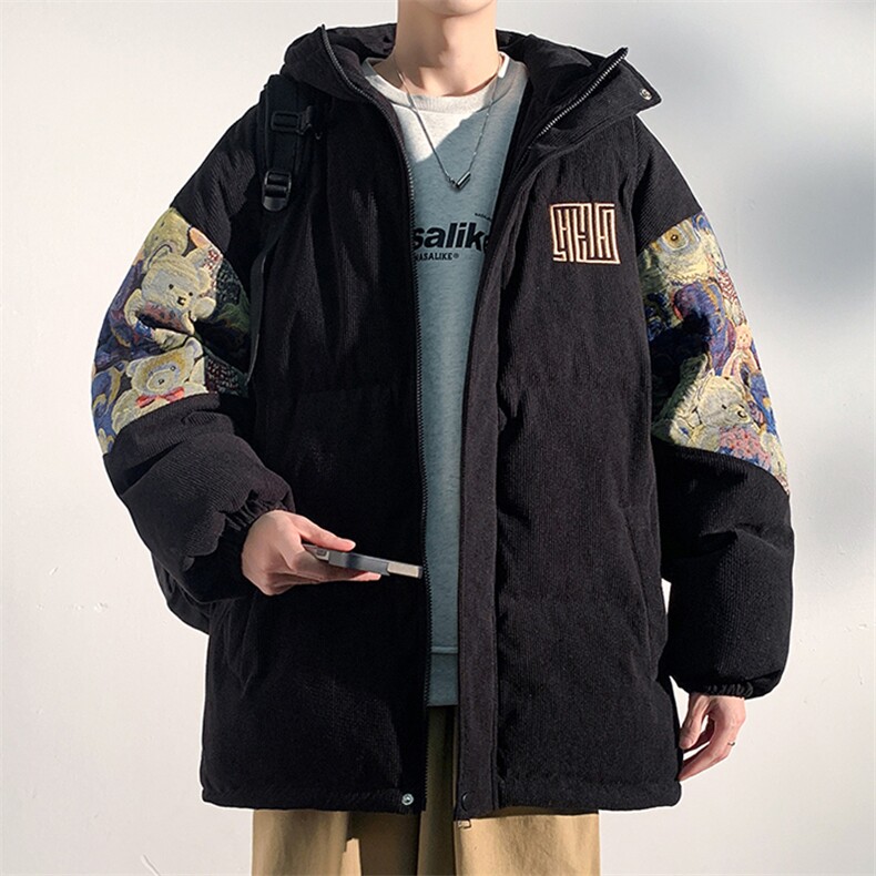 2025冬季新款港风光影墙大码绣花小熊棉衣M-5XHM23927-特P105，男装棉衣，电商A022