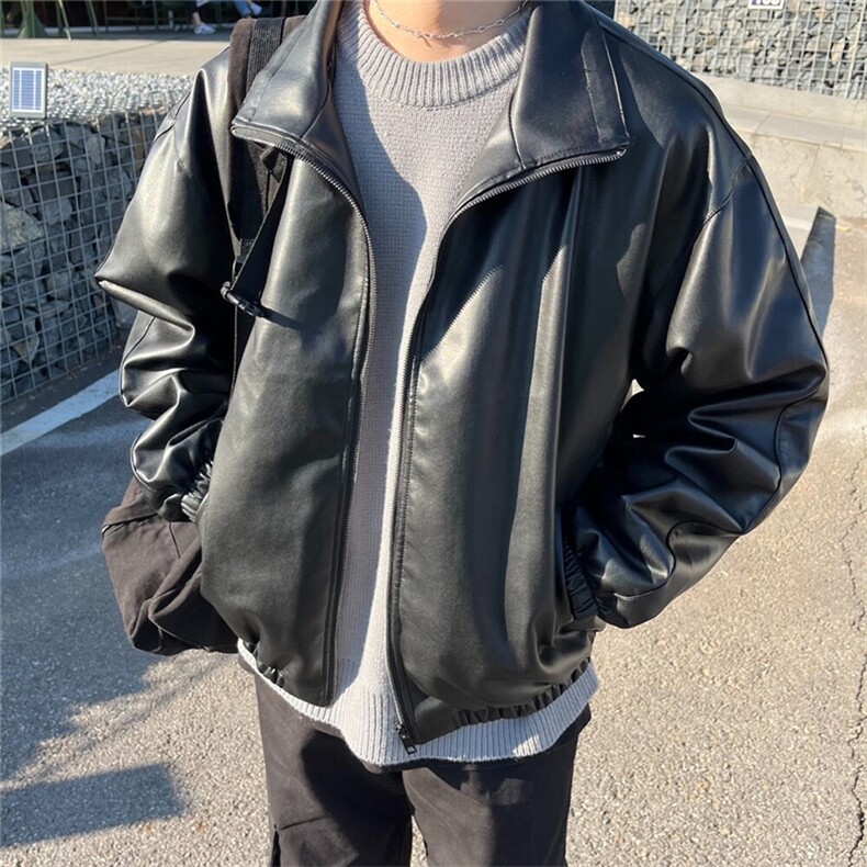 816B-PY002-P105新款宽松工装皮夹克情侣休闲上衣韩版皮衣外套,男装皮衣,星座816B