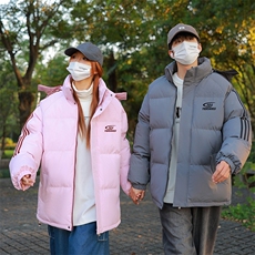 冬季拼三条杠面包服宽松男女情侣连帽棉衣羽绒棉C408M1248P100，男装棉衣，电商C408(原B339-1)