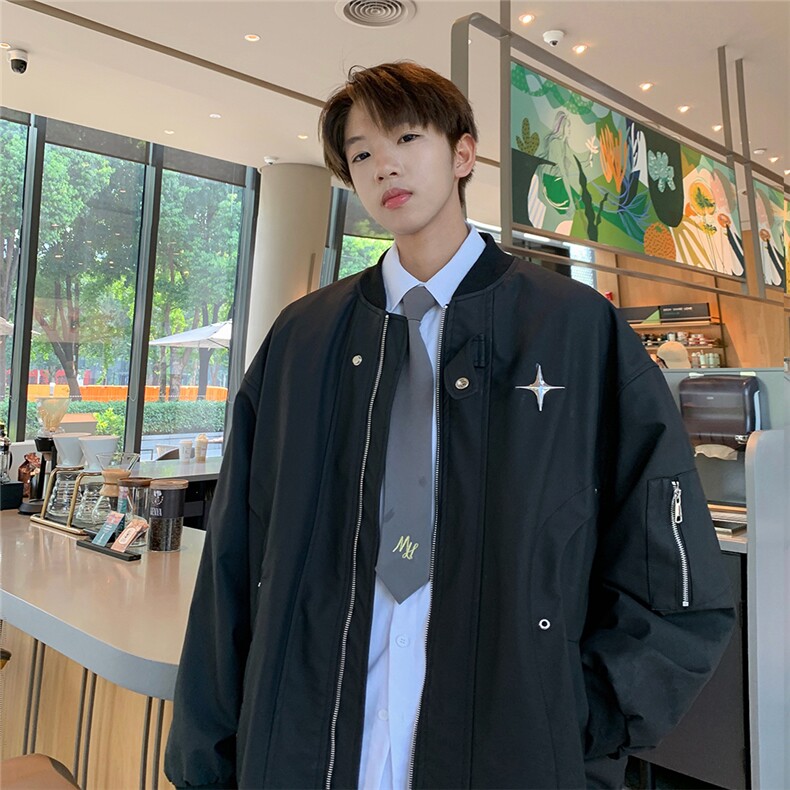 EQ320痞帅的棒球服PU皮外套男2024新款秋季飞行服夹克港风ins潮,男装夹克,电商C306-1