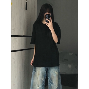 H1046-P28 实价 刺绣+内里铺布【麂皮绒面料 男女同款体恤T恤图片