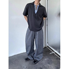 拼接V领假两件休闲POLO衫短袖ins美式复古高级感T恤LT3300-p42，男装T恤，星座1008