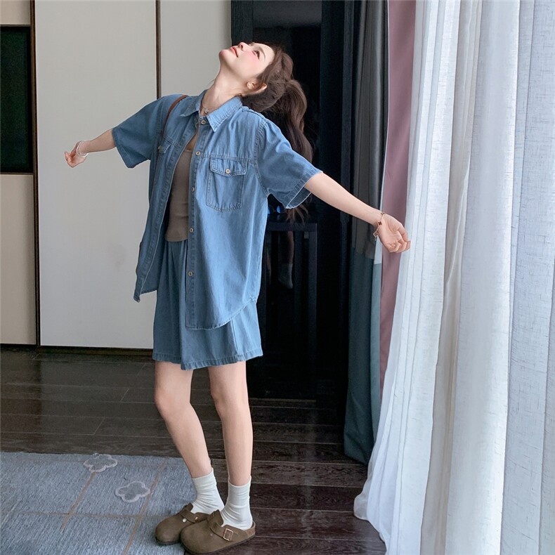 现货！牛仔套装女夏季牛仔短袖高腰短裤两件套2C212-G86-P135-188,女装套装/套裙,2C212