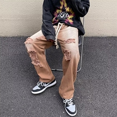 牛仔裤男韩版潮流高街帅破洞直筒2024夏季新款ins长裤RK1525-P45，男装牛仔裤，星座412-3