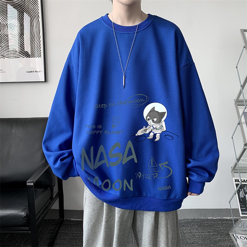 华夫格卫衣圆领卫衣男大码长袖t恤男外套HW76187-P30加绒款-P40,男装卫衣,电商A040