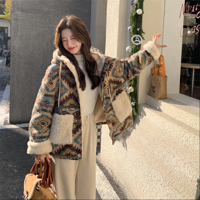 2C232-8696两穿可爱风花色羊羔毛外套8696-K185-P278,女装毛呢外套,2C232