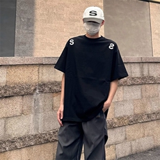 万针全刺绣工艺抖音得物高品质260克重磅纯棉双纱美式高街短袖T恤，男装T恤，电商A486