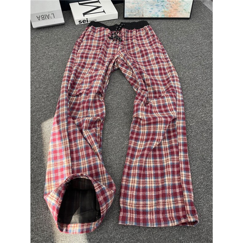 加绒加厚冬款男女休闲裤保暖格子褶皱宽松长裤HK6P40加绒P50,男装棉衣,星座1013-1