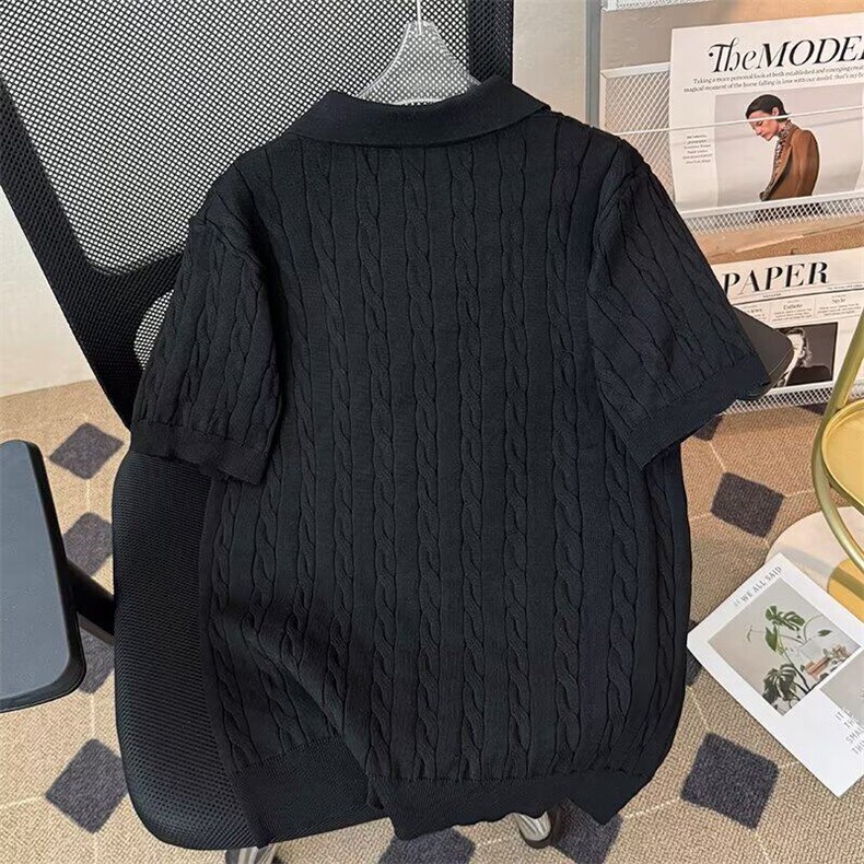 高品质百搭时尚ins潮流美式复古小马翻领宽松麻花短袖针织POLO衫,男装T恤,星座410-6（原星座1304-1）