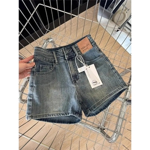 高腰牛仔短裤女夏季设计感显瘦辣妹a字裤美式复古宽松阔腿热裤子图片