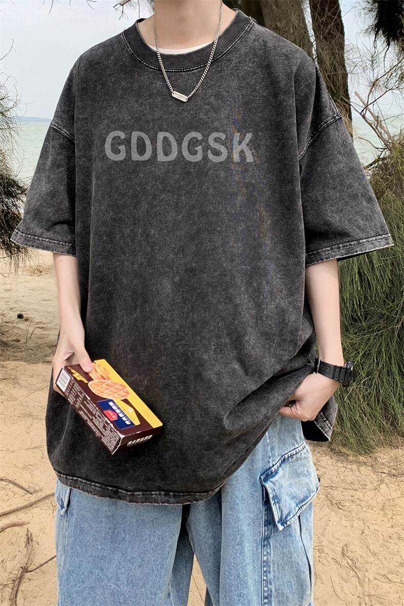 外景水洗夏季重磅情侣宽松落肩短袖T恤男休闲打底体恤DT1400/P35,男装T恤,电商B316