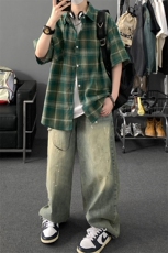 夏季韩版潮流复古格子短袖衬衫翻领帅气衬衣DSA157B-CS4231-P38，男装T恤，电商A157B