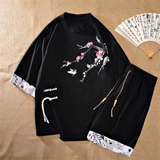 新中式风两件套夏季新中式禅意短袖t恤男套装A436-D220-P52，男装休闲套装，电商A436