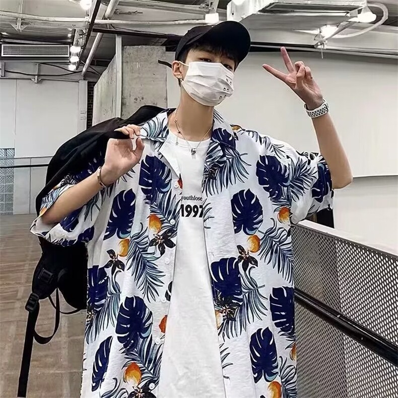 103-P23复古新款花衬衫夏季宽松休闲短袖衬衣,男装T恤,电商B323A