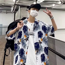 103-P23复古新款花衬衫夏季宽松休闲短袖衬衣，男装T恤，电商B323A