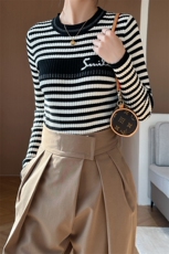 2024年秋季长袖套头羊毛条纹针织衫简约百搭，女装羊毛衫，庆大羊绒