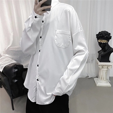 白色衬衫男韩版港风宽松百搭外套上衣服潮流发型师长袖衬衣-S100，男装衬衫，星座601-2