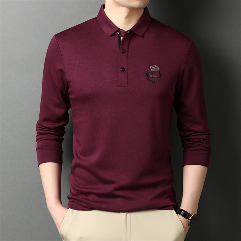 长袖男装薄款商务t恤男2023秋季新款中年翻领刺绣宽松休闲polo衫图片