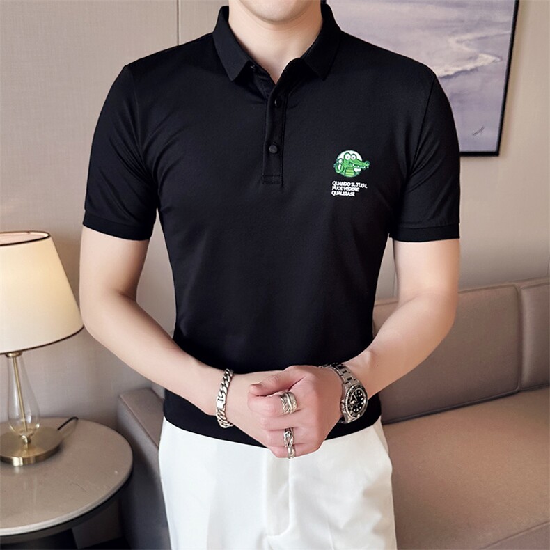 2024夏季新款修身短袖POLO衫韩版时尚刺绣T恤男D8802-p55控85,男装Polo衫,电商D303