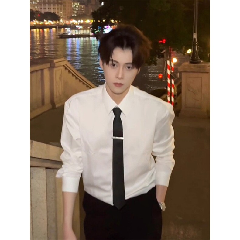 抖音得物品质二开26春装中性风冰丝休闲长袖衬衣垂感宽松上衣W88,男装衬衫,电商A486