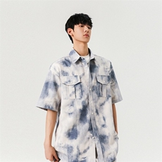 水墨画工装短袖套装男夏季宽松百搭半袖五分裤A406TZ5066特P68，男装休闲套装，星座309（原A406）