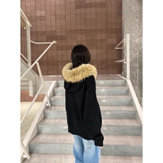 美式复古连帽开衫毛衣男女冬季毛领百搭休闲针织衫慵懒风情侣外套，男装针织衫/毛衣，星座506A