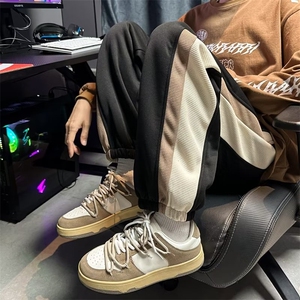 ins侧边拼色加绒运动裤男冬季加肥加大码潮宽松休闲束脚卫裤K62图片
