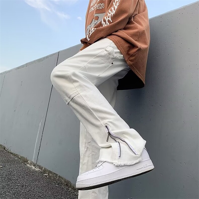 高街vibe风拉链开叉牛仔裤男ins潮宽松直筒美式微喇叭裤N1027-P45,男装牛仔裤,星座1008