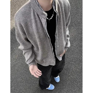 假两件开衫毛衣外套男秋冬美式慵懒松弛感纽扣针织衫 MY75图片