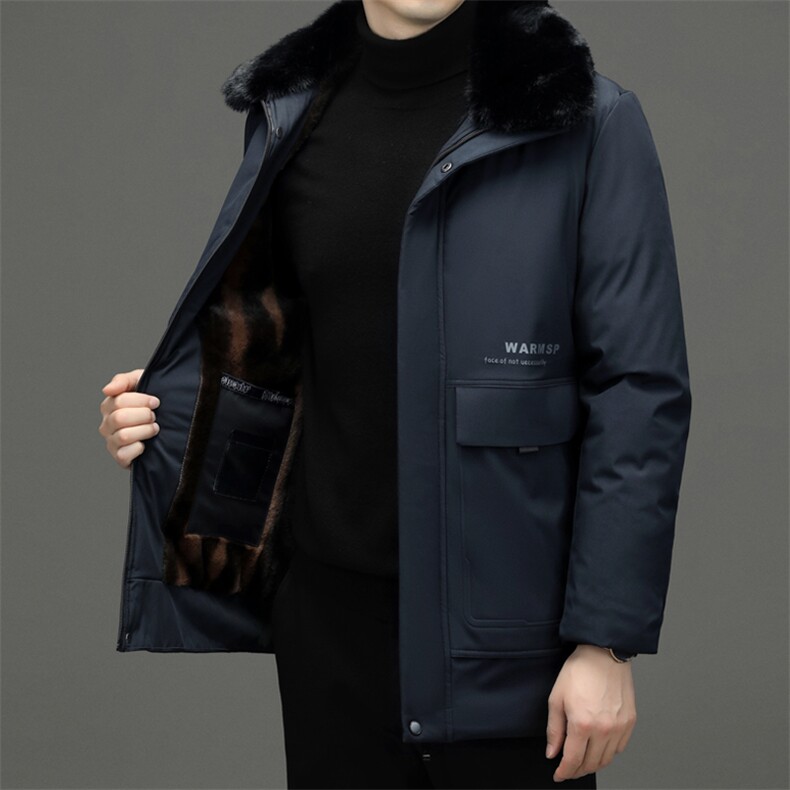 冬季棉衣休闲加厚保暖棉服中长款爸爸装外套中老年翻毛领加绒棉衣,男装棉衣,钱塘6003（原4033）