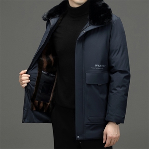 冬季棉衣休闲加厚保暖棉服中长款爸爸装外套中老年翻毛领加绒棉衣图片